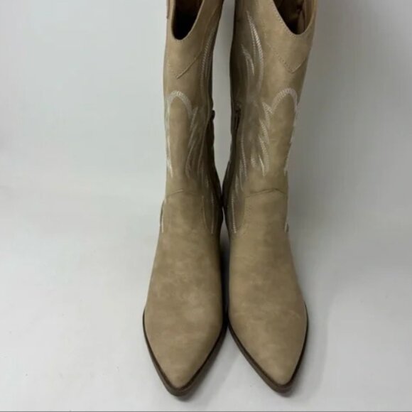 NEW INDIGO RD. BEIGE WESTERN COWBOY BOOTS POINTED - Picture 7 of 10
